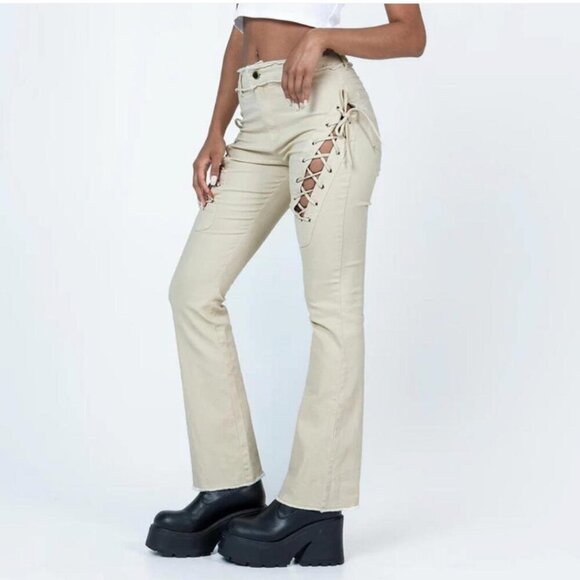 Princess Polly Women's Cream Trousers size US 2 - Picture 3 of 5